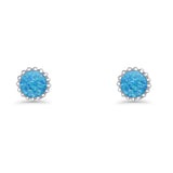 Round Stud Earring Lab Created Blue Opal Oxidized 925 Sterling Silver Wholesale