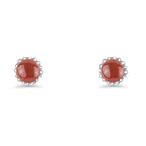 Round Stud Earring Red Carnelian Oxidized 925 Sterling Silver Wholesale