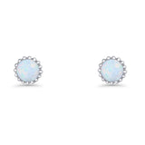 Round Stud Earring Lab Created White Opal Oxidized 925 Sterling Silver Wholesale