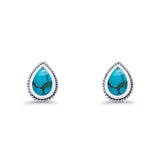 Pear Teardrop Turquoise Stud Earring Oxidized 925 Sterling Silver Wholesale