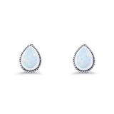 Pear Teardrop Lab Created White Opal Stud Earring Oxidized 925 Sterling Silver Wholesale