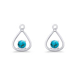 Pear Fishhook Earring Oxidized Round Turquoise 925 Sterling Silver