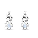 Round Lab Created White Opal Celtic Knot Heart Fishhook Earring 925 Sterling Silver