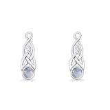 Round Moonstone Trinity Dangle Fishhook Earring 925 Sterling Silver