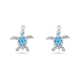 Turtle Dangle Drop 17.3mm Fishhook Earring Lab Created BLue Opal 925 Sterling Silver Wholesale