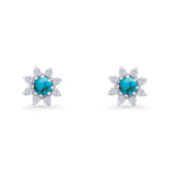 Minimalist 8.2mm Floral Stud Earrings Turquoise & Cubic Zirconia 925 Sterling Silver Wholesale