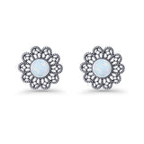 Flower Beaded 15.6mm Lab Created White Opal Oxidized Stud Earring 925 Sterling Silver Wholesale