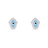 Hamsa Hand Evil Eye Stud Earrings Cubic Zirconia 925 Sterling Silver Wholesale