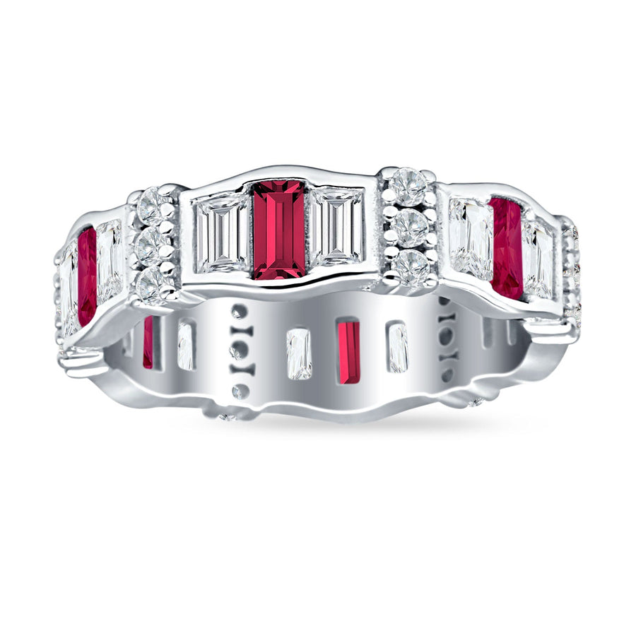 BLOSSOM & HUE Sterling Silver Half Eternity Ring - Rhodium Plated Baguette CZ Stacking Band