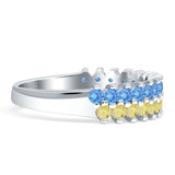 Half Eternity 5mm Blue CZ & Yellow CZ Wedding Band 925 Sterling Silver Wholesale