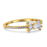 Petite Dainty Ribbon Bow Ring Baguette Cubic Zirconia Yellow Tone 925 Sterling Silver