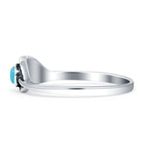 Vintage Style 6mm Turquoise Oxidized Feather Ring 925 Sterling Silver