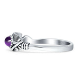 Oval Amethyst CZ Feather Rings 5.4mm Oxidized 925 Sterling Silver Wholesale