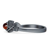 Oval Garnet CZ Feather Rings 5.4mm Oxidized Beaded 925 Sterling Silver