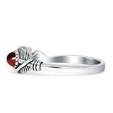 Oval Garnet CZ Feather Rings 5.4mm Oxidized Beaded 925 Sterling Silver