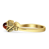 Oval Garnet CZ Feather Rings 5.4mm Oxidized Beaded 925 Sterling Silver