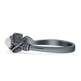 Oval Moonstone Feather Rings 5.4mm Oxidized Beaded 925 Sterling Silver