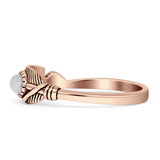 Oval Moonstone Feather Rings 5.4mm Oxidized Beaded 925 Sterling Silver