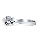 Oval Moonstone Feather Rings 5.4mm Oxidized Beaded 925 Sterling Silver