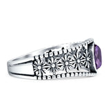 Art Deco Ring 8.3mm Oval Amethyst Flower Oxidized 925 Sterling Silver Wholesale