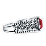 Art Deco Ring 8.3mm Oval Garnet Flower Oxidized 925 Sterling Silver Wholesale