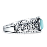 Art Deco Ring 8.3mm Oval Turquoise Flower Oxidized 925 Sterling Silver Wholesale