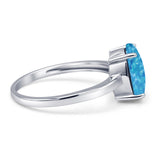 Solitaire Engagement Ring Oval Lab Created Blue Opal 925 Sterling Silver