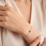 Round Amethyst CZ Rolo Chain Bracelet