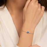 Round Blue Topaz CZ Rolo Chain Bracelet