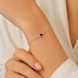 Round Garnet CZ Rolo Chain Bracelet