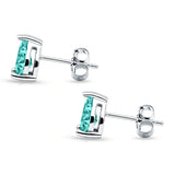 Pear Solitaire Push Back Stud Earring Paraiba Tourmaline CZ 925 Sterling Silver