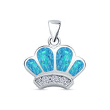 Crown Charm Pendant Lab Created Blue Opal & Simulated Cubic Zirconia 925 Sterling Silver