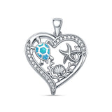 Blue Opal Heart Sea Life CZ Pendant