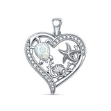 White Opal Heart Sea Life CZ Pendant