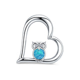 Blue Opal Owl CZ Heart Pendant