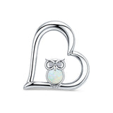 White Opal Owl CZ Heart Pendant