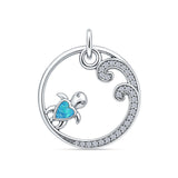 Blue Opal Sea Turtle Wave CZ Pendant