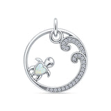 White Opal Sea Turtle Wave CZ Pendant
