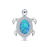 Blue Opal Turtle Halo CZ Pendant