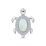 White Opal Turtle Halo CZ Pendant