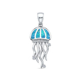 Blue Opal Jellyfish CZ Pendant