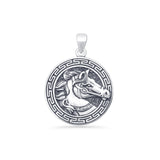 Oxidized Horse Greek Key Pendant 