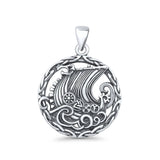 Viking Ship Round Pendant