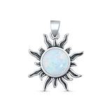 Round Lab Created White Opal Sun Pendant