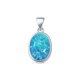 Oval Lab Created Blue Opal Solitaire Pendant