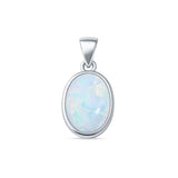 Oval Lab Created White Opal Solitaire Pendant