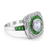 Antique Style Engagement Ring Baguette Green Emerald CZ 925 Sterling Silver