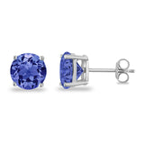 Butterfly Prong Round Tanzanite CZ Stud Earrings 925 Sterling Silver