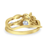10K Yellow Gold Two Piece Vintage Style Round Simulated Cubic Zirconia Engagement Ring