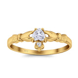14K Yellow Gold Claddagh Heart Promise Bridal Simulated CZ Wedding Engagement Ring Size 7